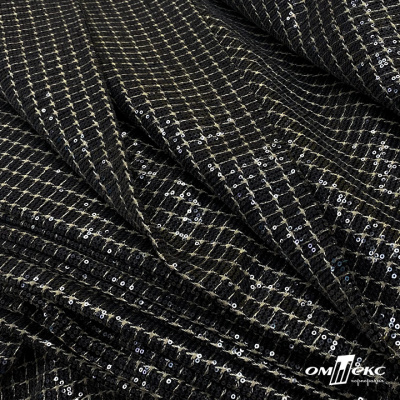 Ткань костюмная с пайетками, 100%полиэстр, 460+/-10 гр/м2, 150см #309 - цв. чёрный - купить в Бердске. Цена 1 203.93 руб.