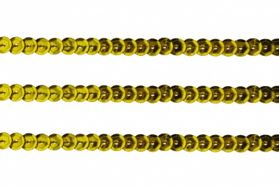 Пайетки "ОмТекс" на нитях, SILVER-BASE, 6 мм С / упак.73+/-1м, цв. А-1 - т.золото - купить в Бердске. Цена: 468.37 руб.