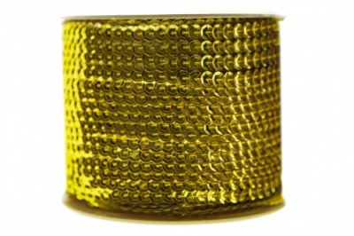 Пайетки "ОмТекс" на нитях, SILVER-BASE, 6 мм С / упак.73+/-1м, цв. 7 - св.золото - купить в Бердске. Цена: 468.37 руб.