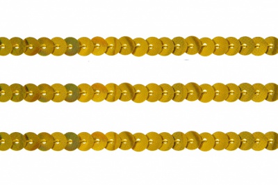 Пайетки "ОмТекс" на нитях, SILVER SHINING, 6 мм F / упак.91+/-1м, цв. 48 - золото - купить в Бердске. Цена: 356.19 руб.